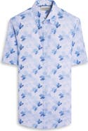 Bugatchi Orson Shaped Fit Abstract Floral Short Sleeve Linen & Cotton Button-Up Shirt