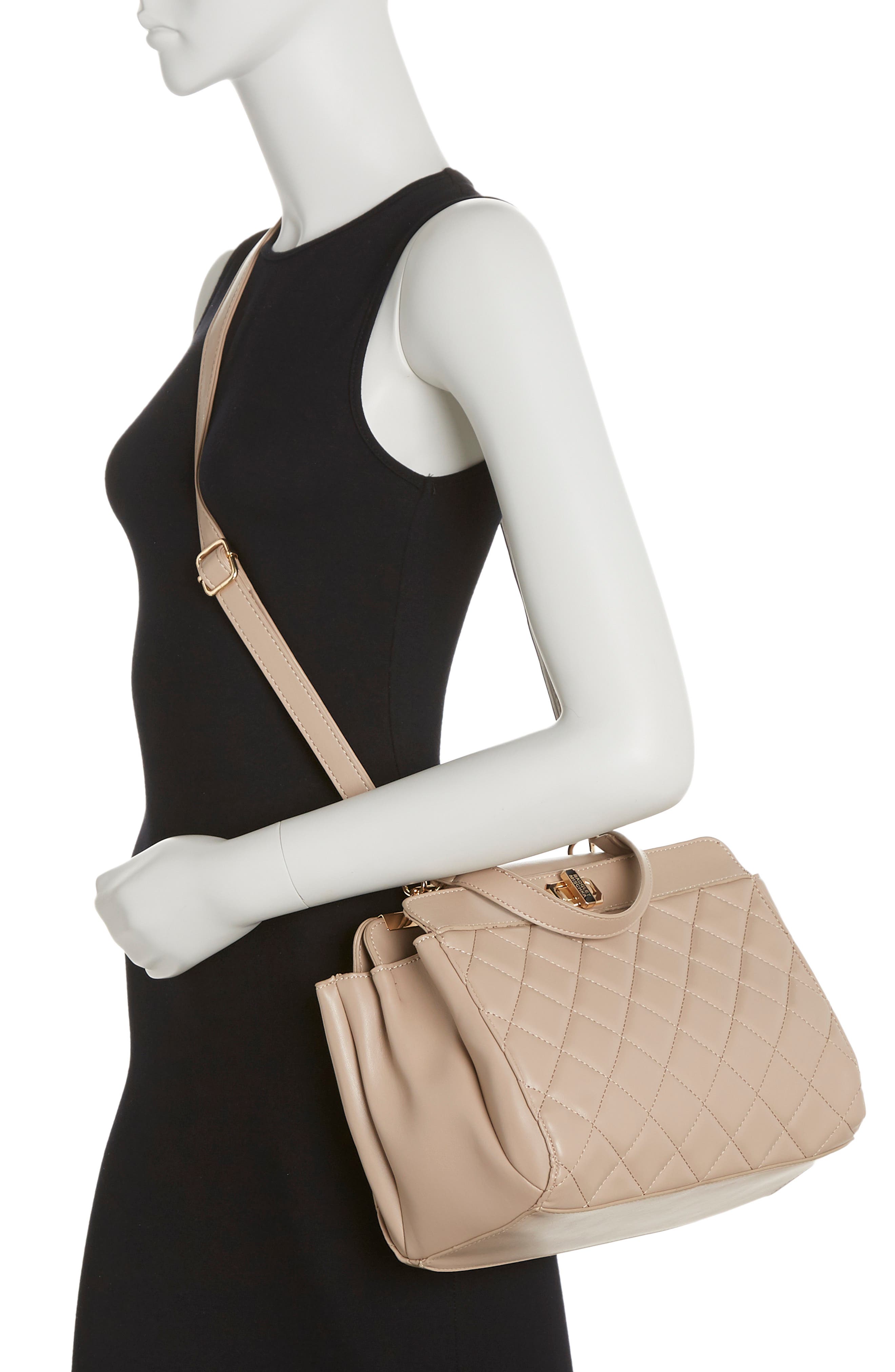 Badgley Mischka Collection Diamond Quilted Tote Bag, Alternate, color, Taupe
