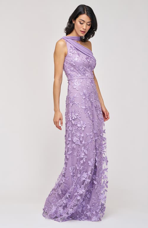 Js Collections Nola Embroidered Floral Scarf Detail One-shoulder Gown In Purple