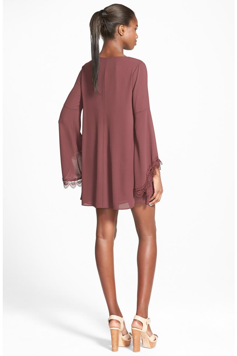 ASTR Lace Trim Shift Dress, Alternate, color, BURGUNDY STEM