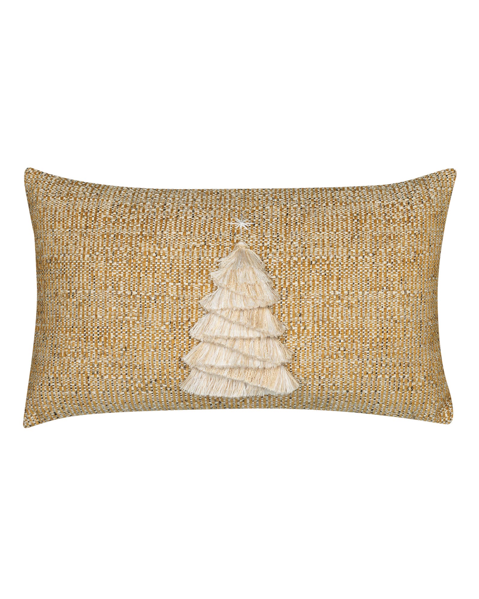 Elaine Smith Fraser Fir Handmade Applique Woven Accent Holiday Pillow In Gold
