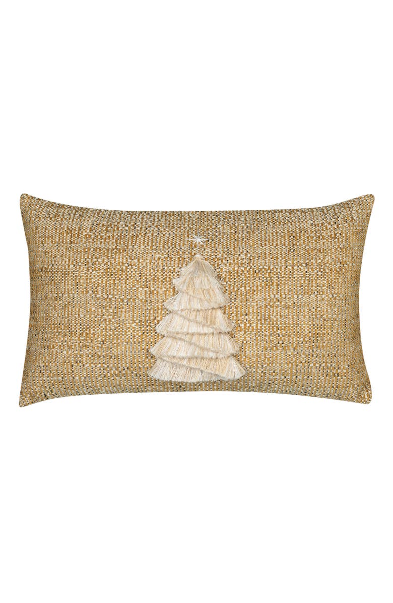 Elaine Smith Fraser Fir Handmade Applique Woven Accent Holiday Pillow, Main, color, Golden