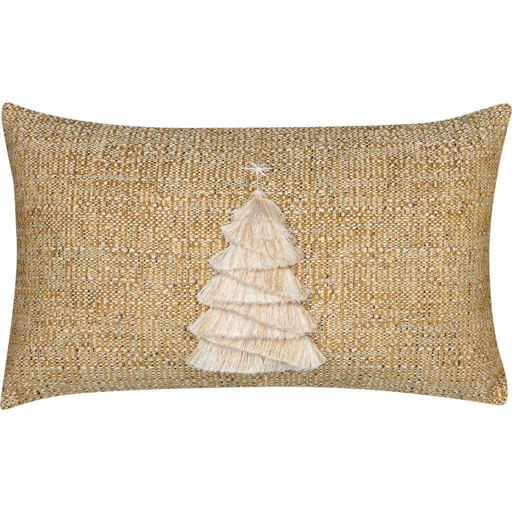 Elaine Smith Fraser Fir Handmade Applique Woven Accent Holiday Pillow In Gold