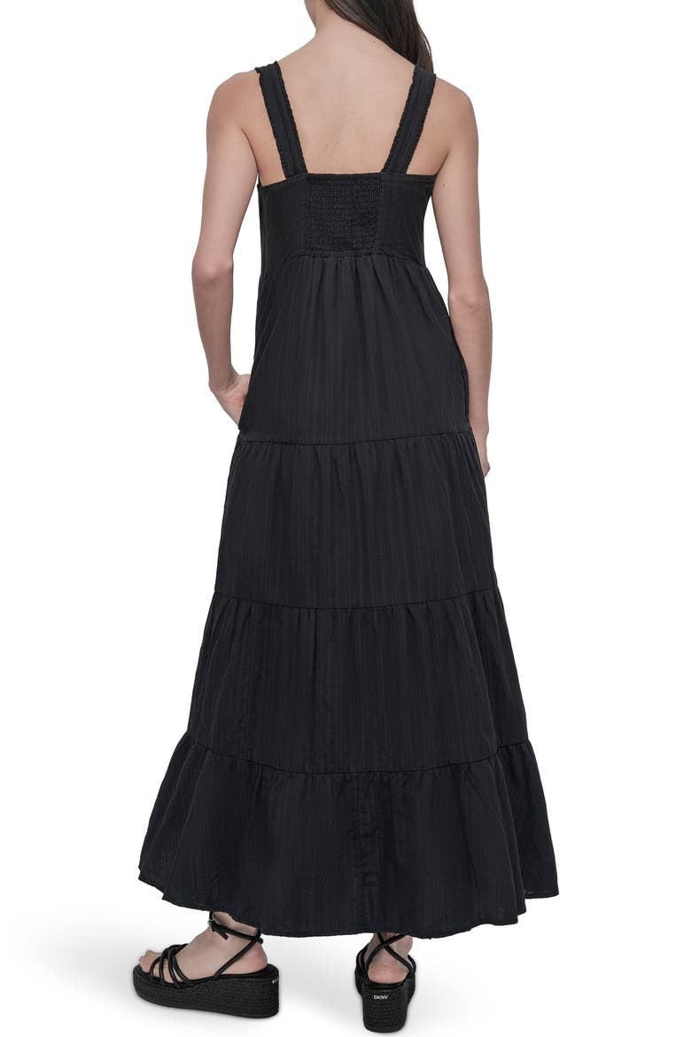 Square Neck Tiered Cotton Maxi Dress, Alternate, color, BLACK