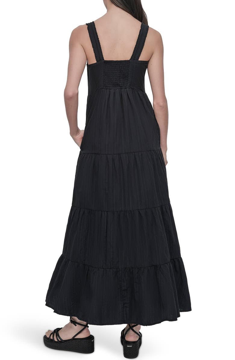 DKNY Jeans Square Neck Tiered Cotton Maxi Dress, Alternate, color, Black