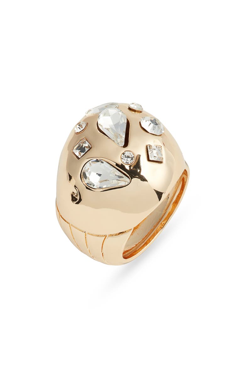 Scattered Crystal Dome Ring, Main, color, CLEAR- GOLD