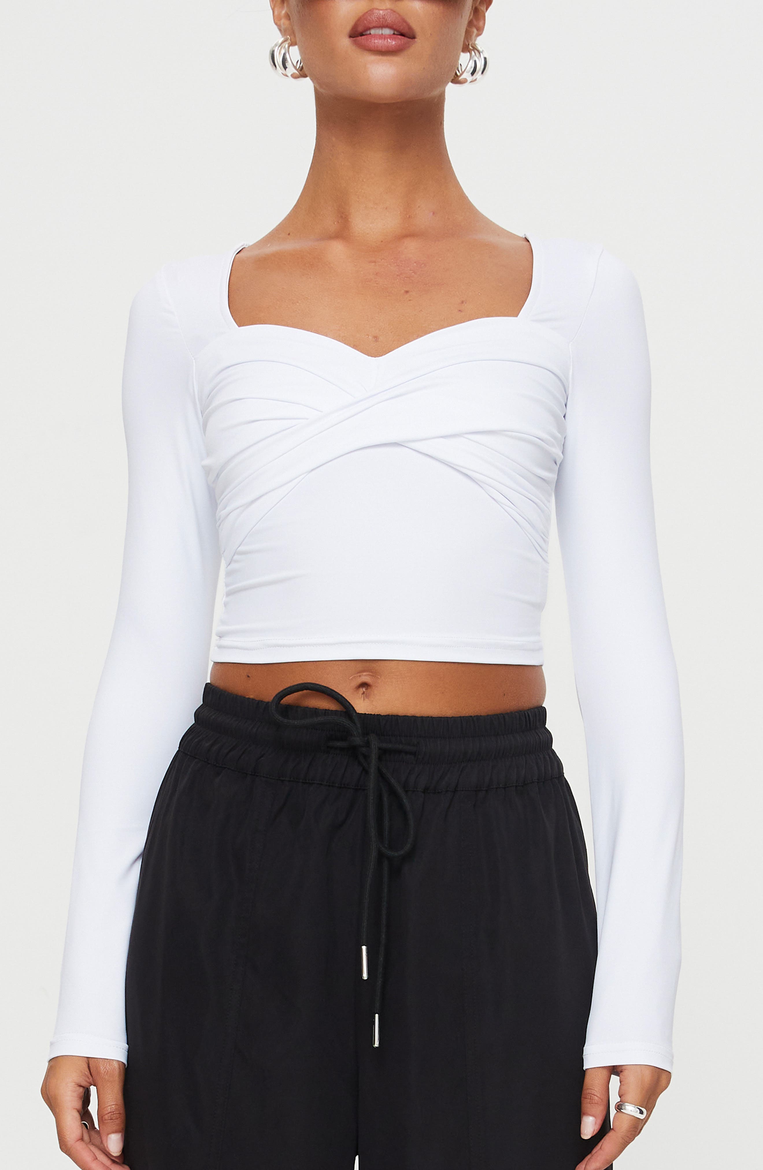 Princess Polly Dunford Crossover Long Sleeve Top in White 