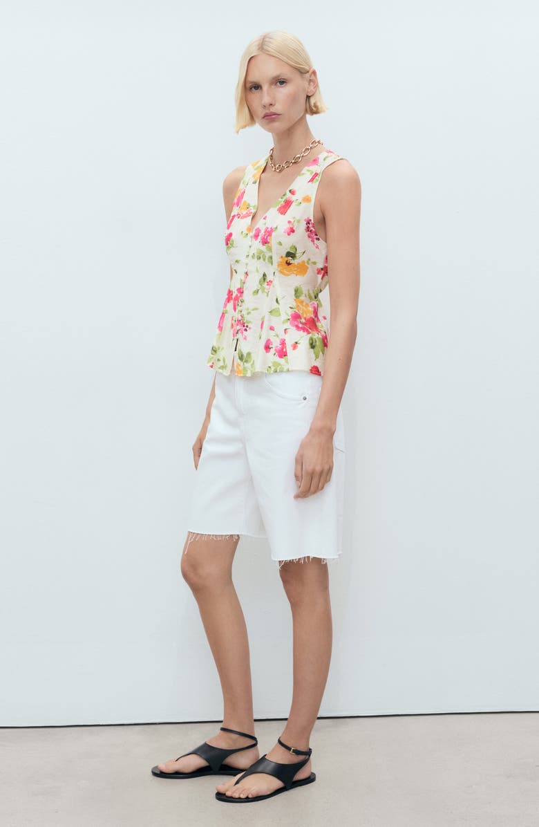 MANGO Floral Print Sleeveless Top, Alternate, color, Ecru