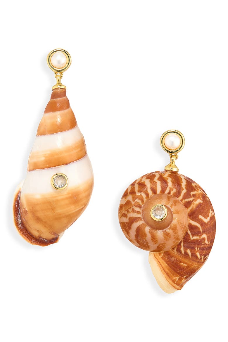 Caracol Drop Earrings, Main, color, BROWN