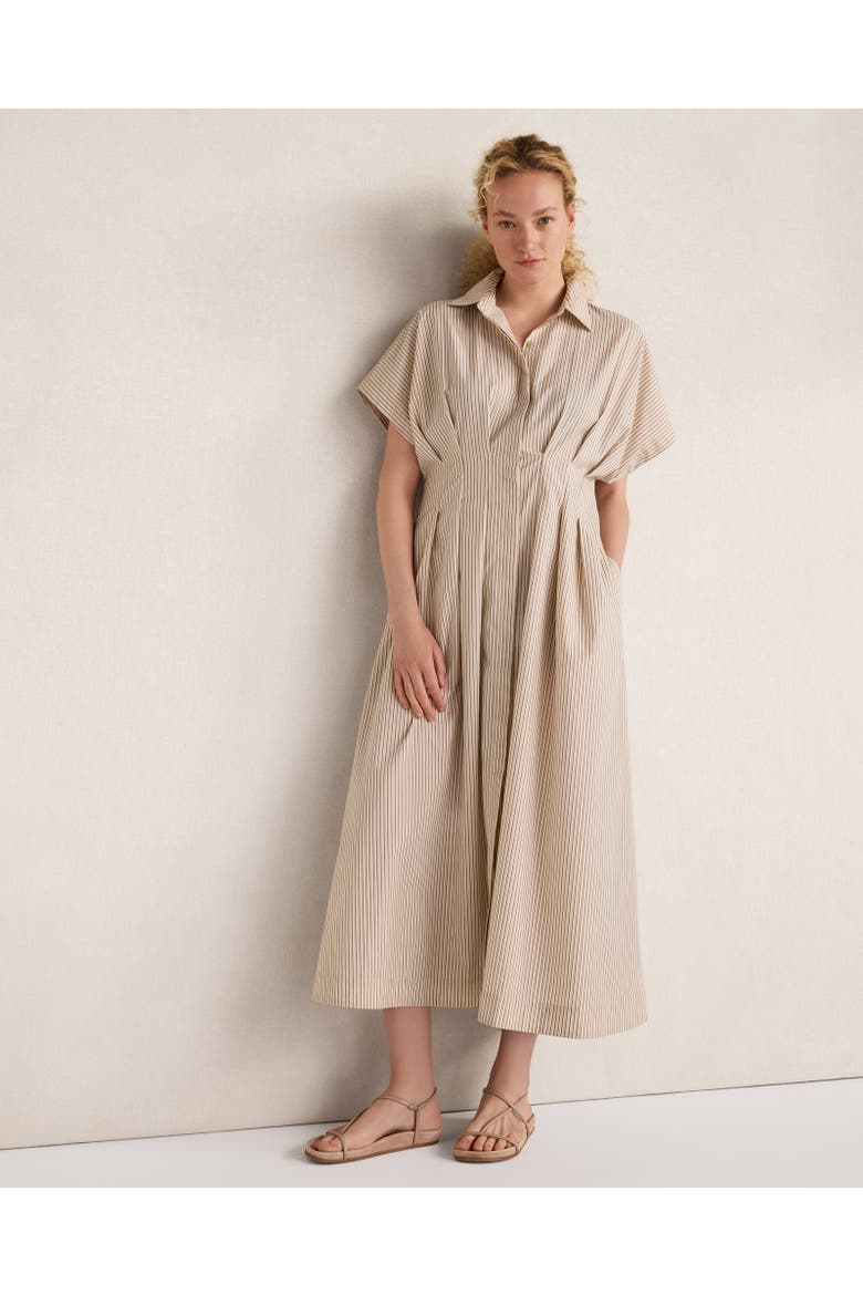 Organic Cotton Poplin Pleated Striped Dress, Main, color, Chantrelle Multi Stripe