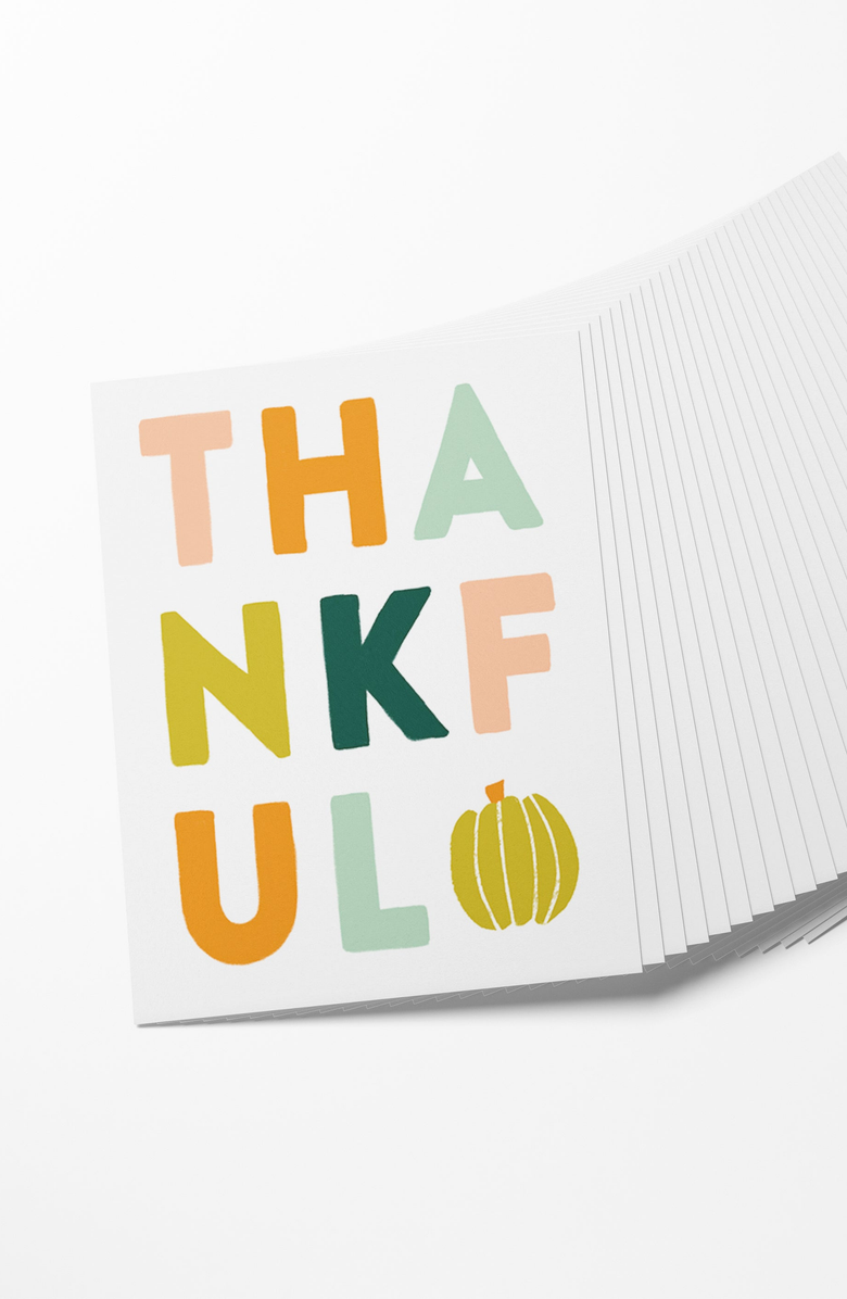 Joy Paper Co. Thankful Boxed Set of 8 Greeting Cards, Alternate, color, White / Thankful Text