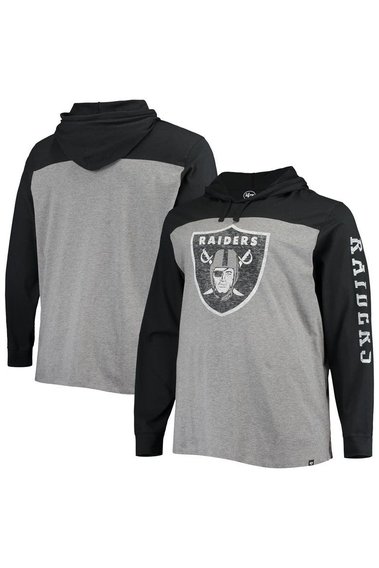 Men's '47 Heathered Gray/Black Las Vegas Raiders Franklin Wooster Long Sleeve Hoodie T-Shirt, Main, color, Heather Gray