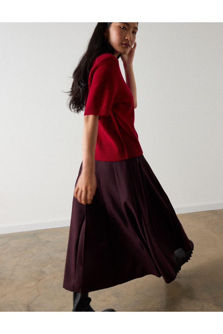 Wool Short Sleeve Knitted Sweater, Alternate, color, Dark Red