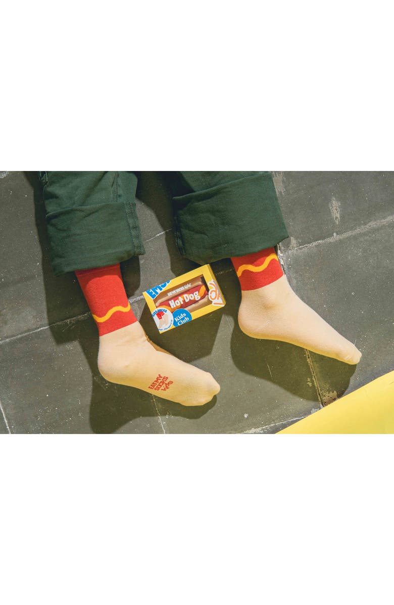 doiy Kids' Hotdog 3D Crew Socks, Alternate, color, Red/ Beige/ Yellow