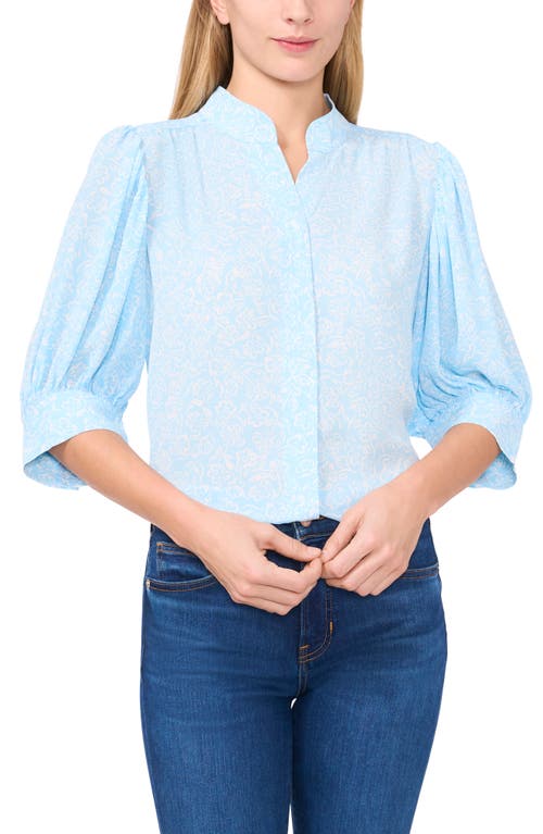 Shop Cece Printed Puff Sleeve Button-up Shirt In Waterfall