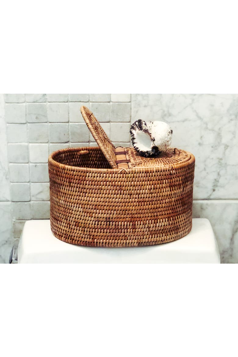 Artifacts Rattan Oval Double Tissue Roll Box, Alternate, color, Honey Brown