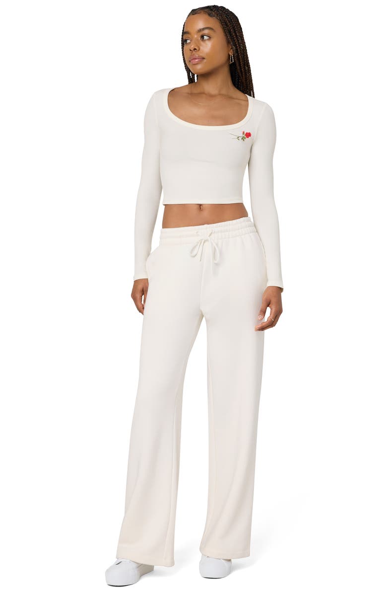 Florence by Mills Cozy Crush Forever Embroidered Wide Leg Sweatpants, Alternate, color, Jet Str Rose