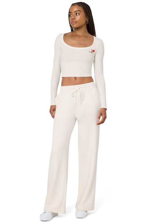 Florence By Mills Cozy Crush Forever Embroidered Wide Leg Sweatpants In Jet Str Rose