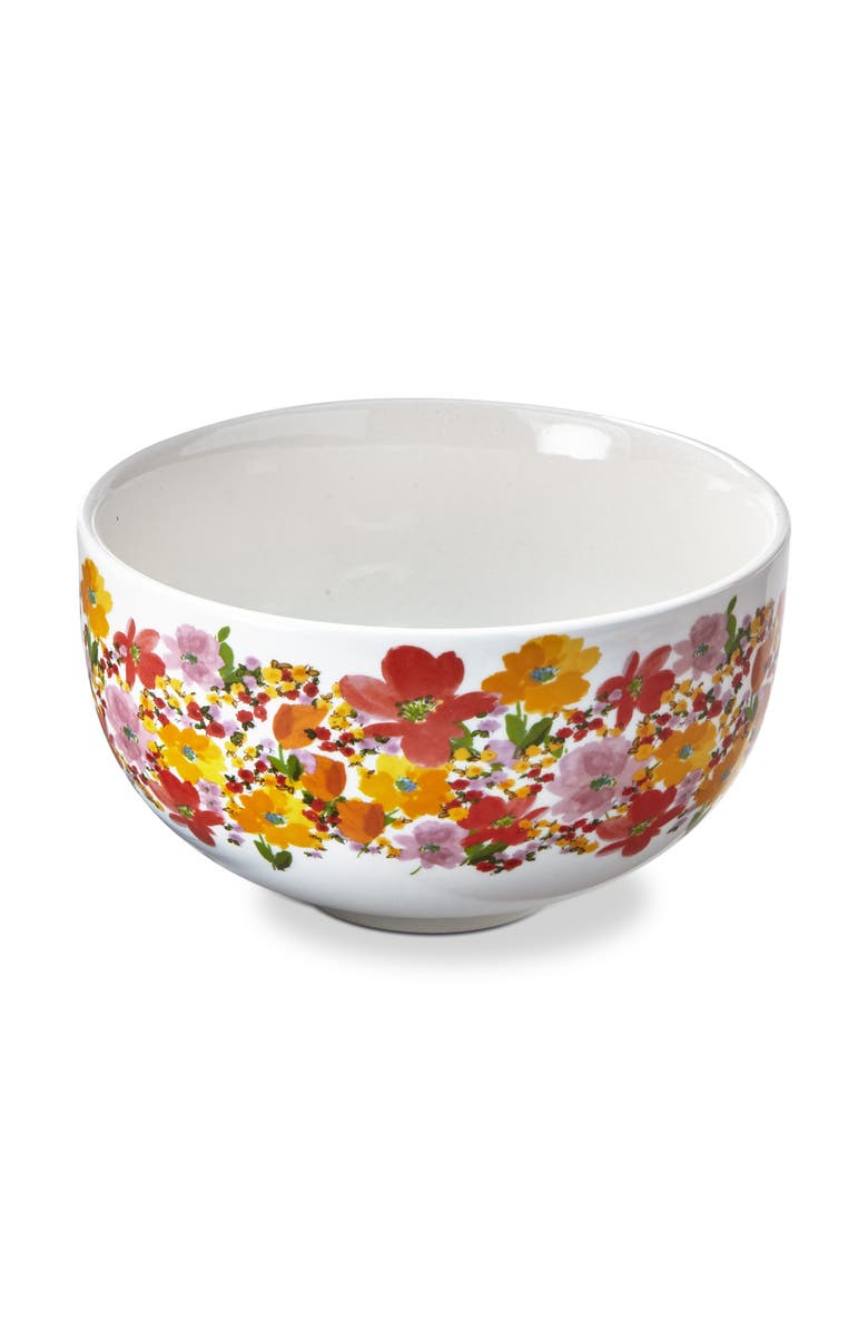 tag Springtime Floral Stoneware Snack Bowl with Bright Print, Main, color, White