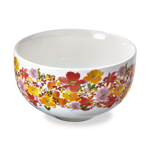 Springtime Floral Stoneware Snack Bowl with Bright Print