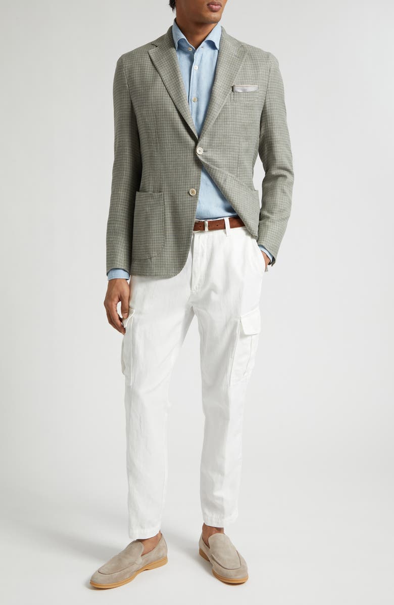 Eleventy Check Linen & Wool Blend Sport Coat, Alternate, color, 07 Military Green