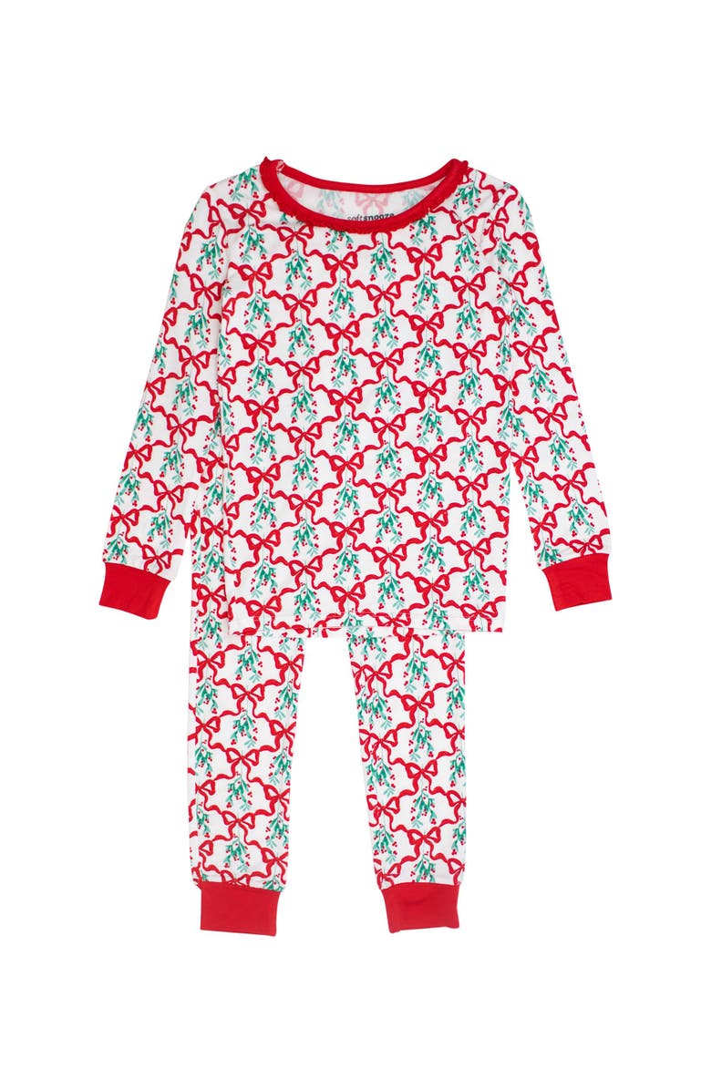 RuffleButts Girls SoftSnooze Ruffle Long Sleeve Pajama Set, Main, color, Carol Of The Bows