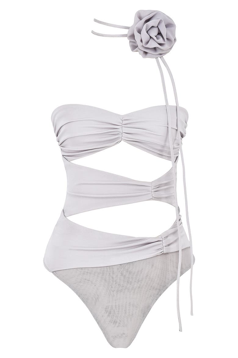 Joie Flower Trim Strapless Bodysuit, Alternate, color, GREY