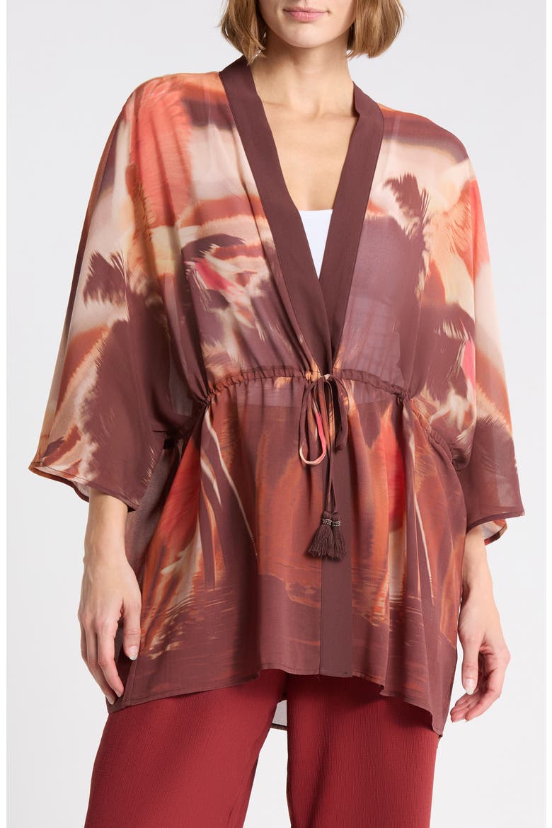 Drawstring Tie Chiffon Topper, Main, color, BROWN SUNSET