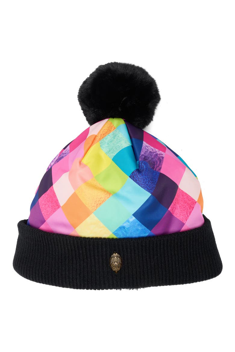 Stained Glass Print Quilted Beanie, Main, color, CLASSIC RAINBOW