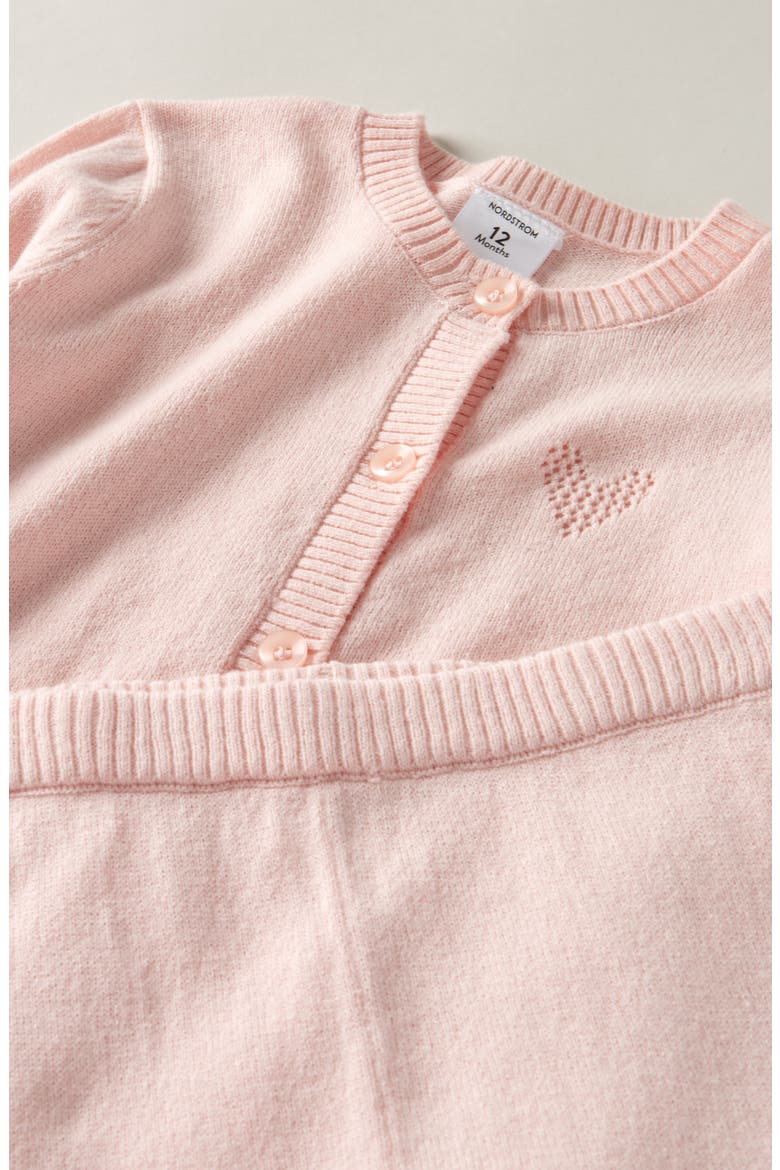 Pointelle Heart Cardigan & Sweater Pants Set, Alternate, color, PINK LOTUS