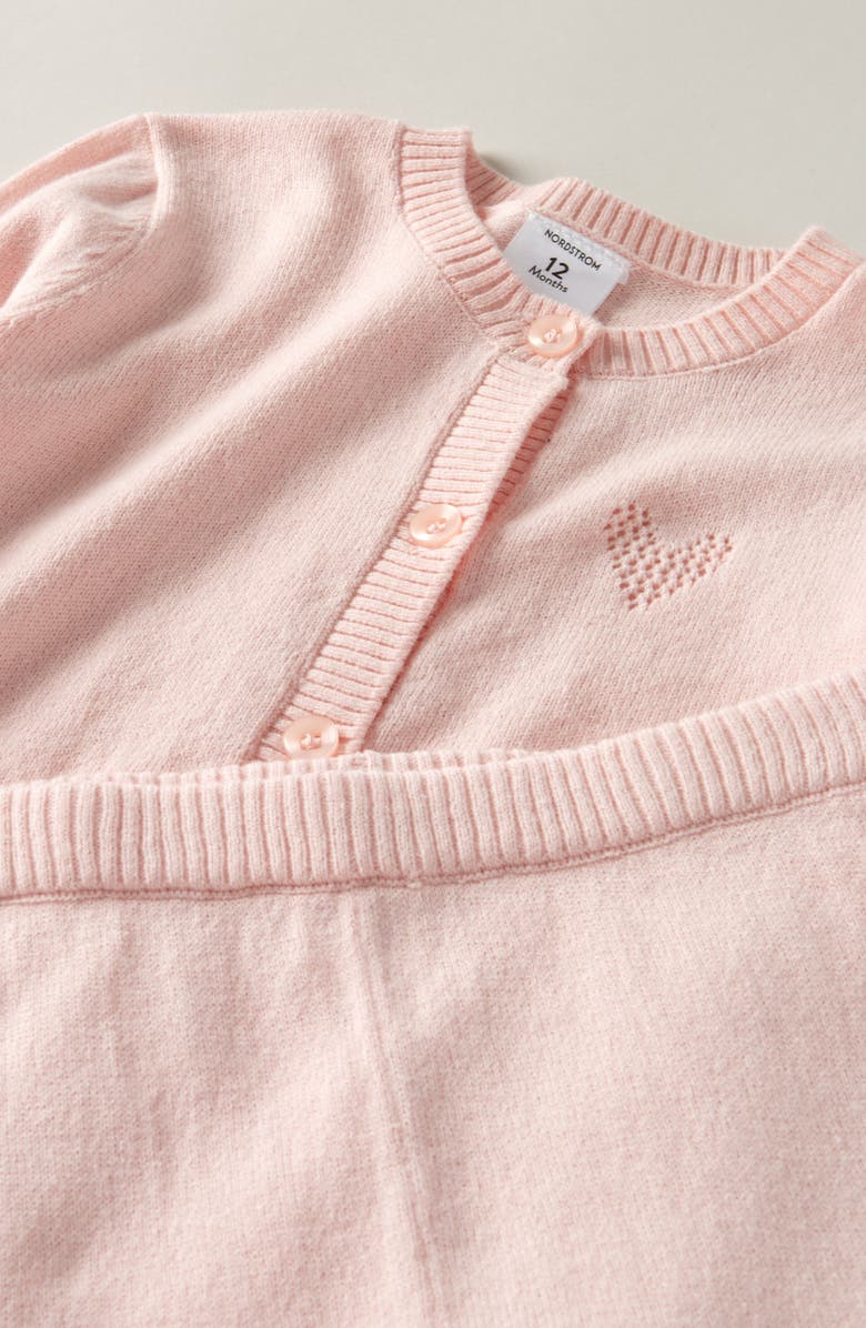 Nordstrom Pointelle Heart Cardigan & Sweater Pants Set, Alternate, color, Pink Lotus