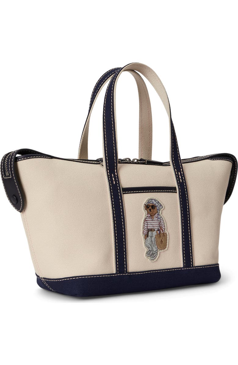 Polo Ralph Lauren Mini Polo Bear Canvas Shopper Tote, Alternate, color, Ecru/ Newport Navy