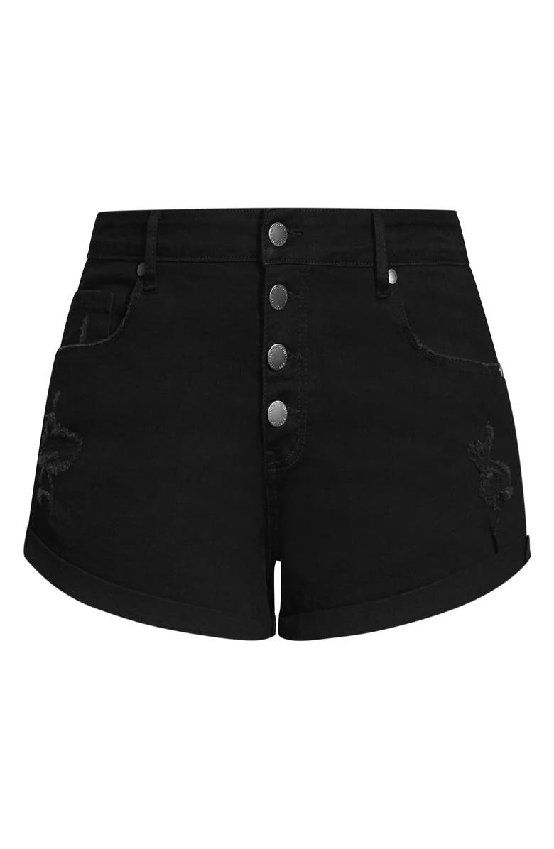 City Chic Distressed Cuff Denim Shorts, Alternate, color, 