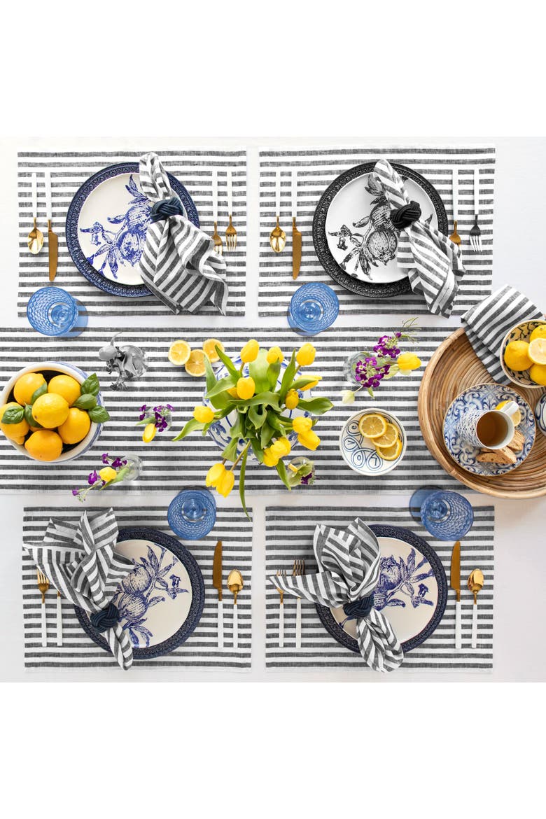 Linen Placemats Set of 4, 14 x 19" - Amalfi Stripe, Alternate, color, Black and White