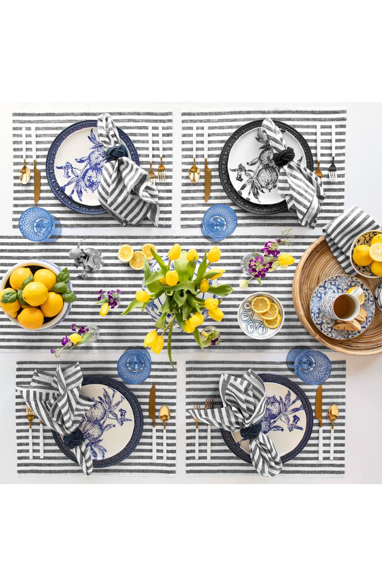 Solino Home Linen Placemats - Amalfi Stripe, 14" x 19", Alternate, color, Black And White