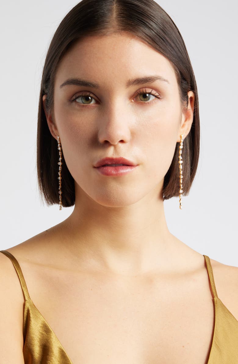 Nordstrom Dainty Mixed Cubic Zirconia Linear Drop Earrings, Alternate, color, Clear- Gold