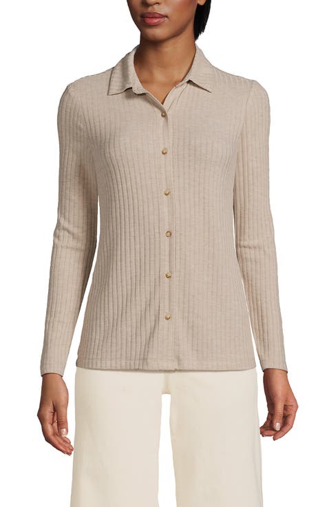 Long Sleeve Wide Rib Button Front Polo