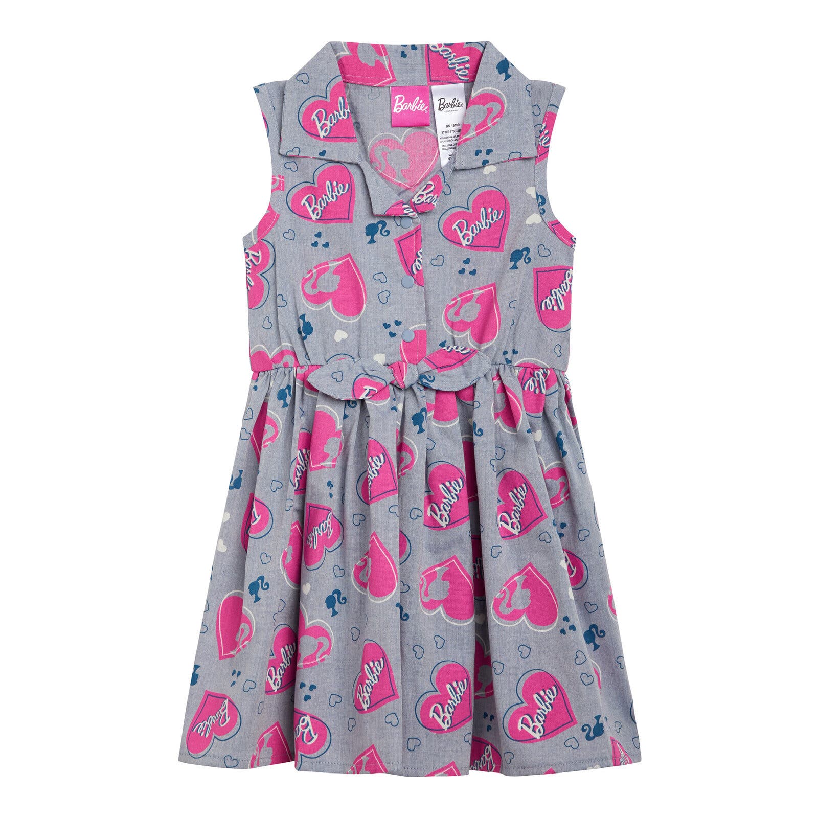 Barbie Sleeveless Chambray Dress in Blue /Pink 