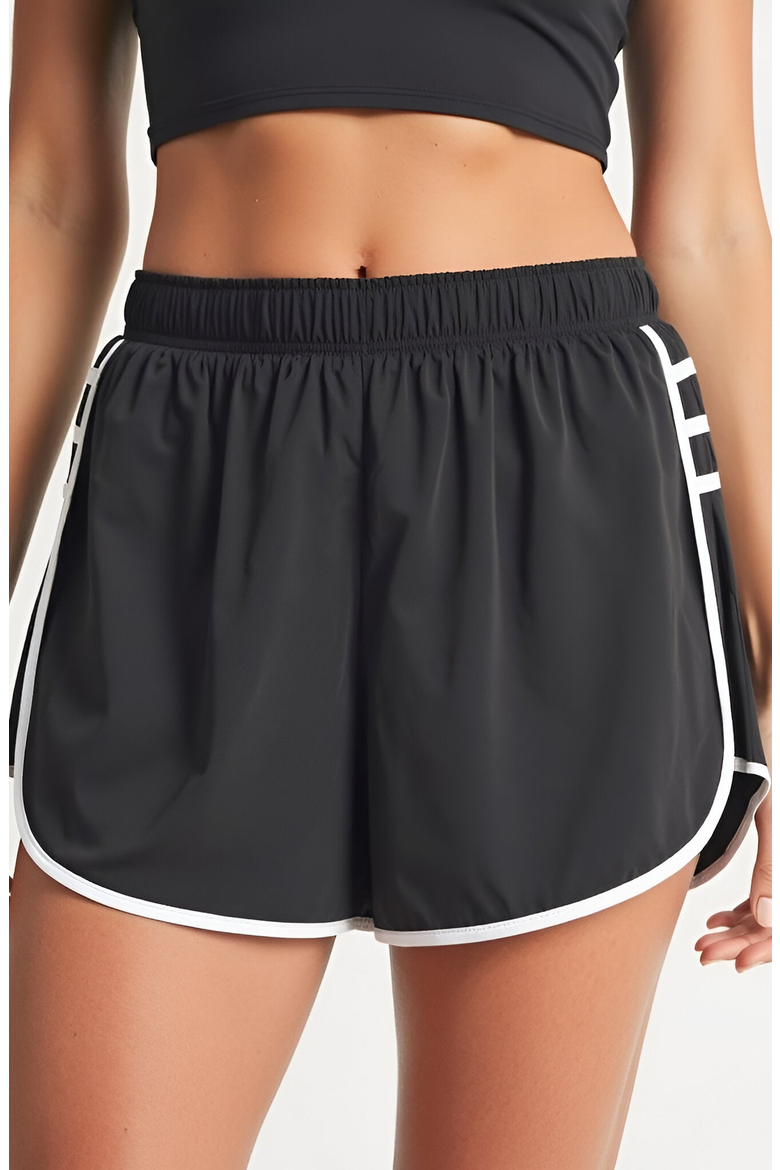 Athletic Pleated Contrast-Trim Stretch-Waistband Running Shorts, Alternate, color, Black