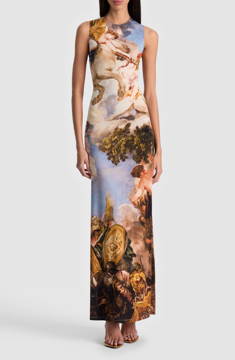 Alice + Olivia Delora Open Back Maxi Dress, Main, color, Renaissance Fair