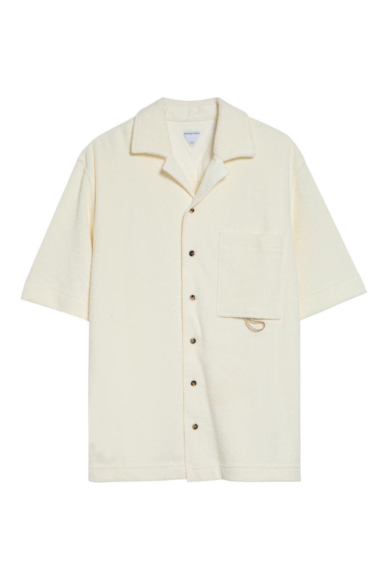 Short Sleeve Cotton Blend Terrycloth Button-Up Shirt, Alternate, color, PARCHMENT