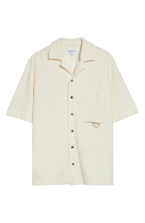 Short Sleeve Cotton Blend Terrycloth Button-Up Shirt