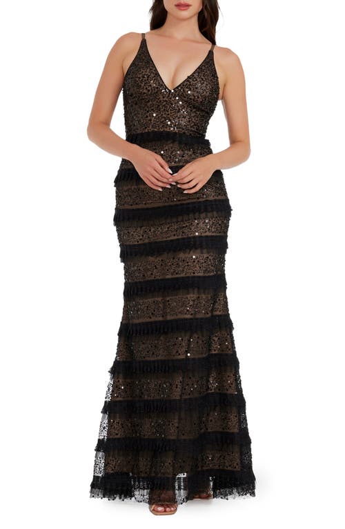 DRESS THE POPULATION DRESS THE POPULATION GUINEVERE SEQUIN RUFFLE GOWN