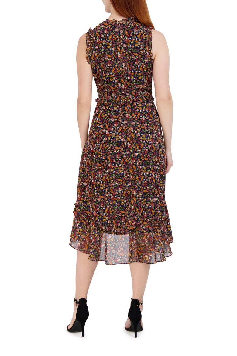 Floral Ruffle Trim Sleeveless Midi Dress, Alternate, color, NAVY MULTI
