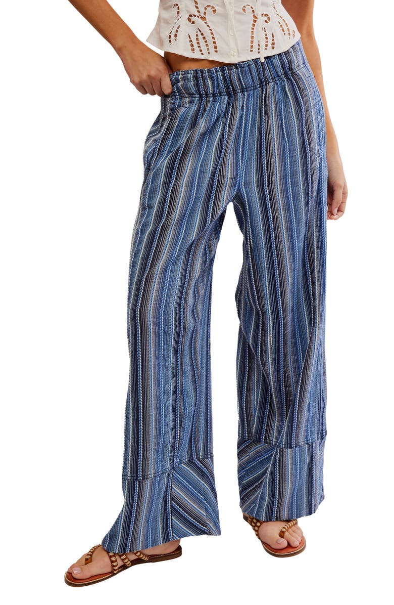 Free People Days End Stripe Cotton Drawstring Pants, Main, color, Indigo Combo