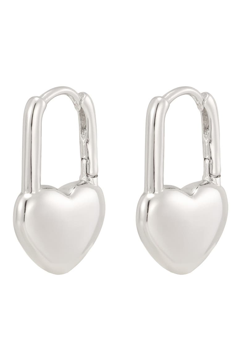Silver Drop Heart Huggie Earrings, Alternate, color, SILVER
