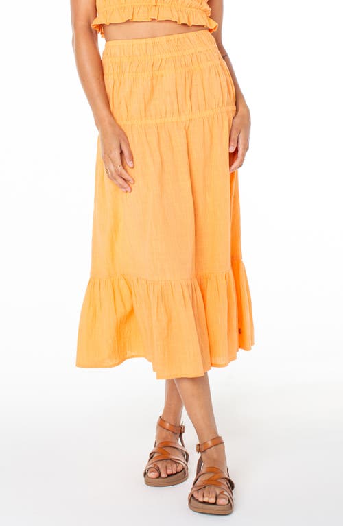 Roxy Malia Tiered Cotton Midi Skirt In Muskmelon Solid