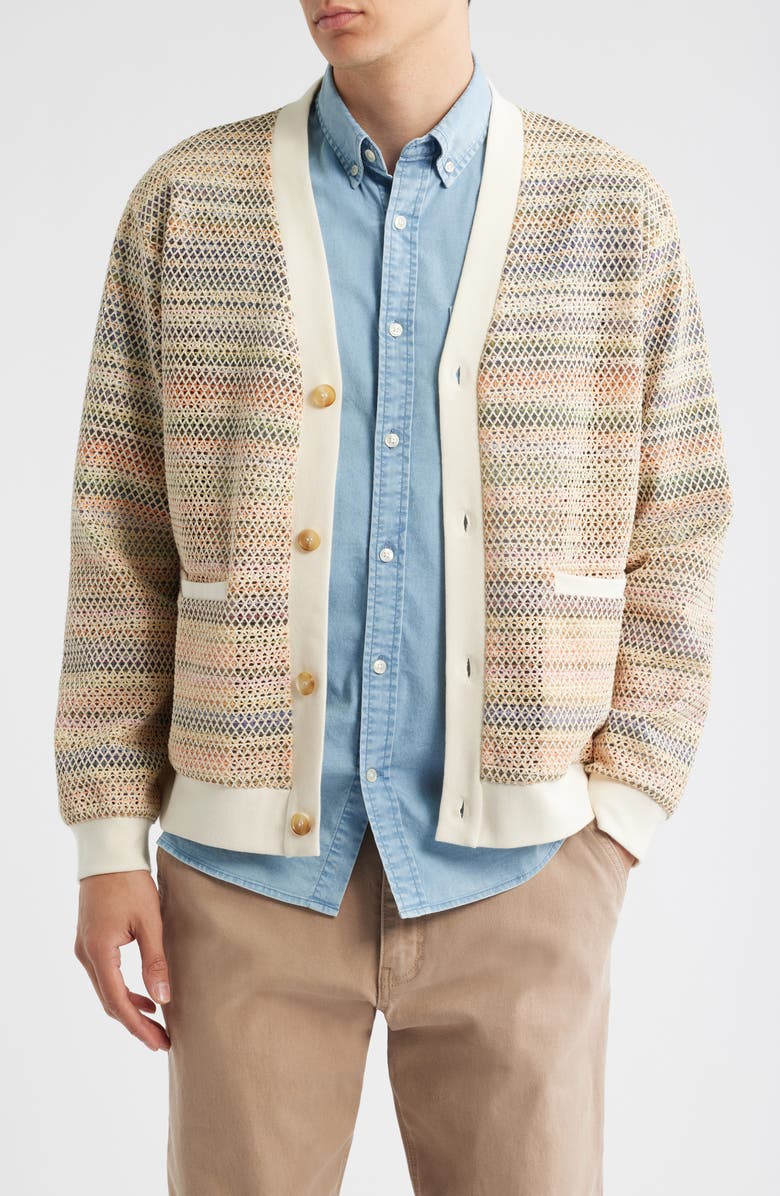 Corridor Rainbow Mesh Cardigan, Main, color, Pink Multi