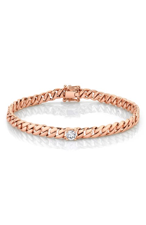 18k Gold Diamond Cuban Chain Bracelet