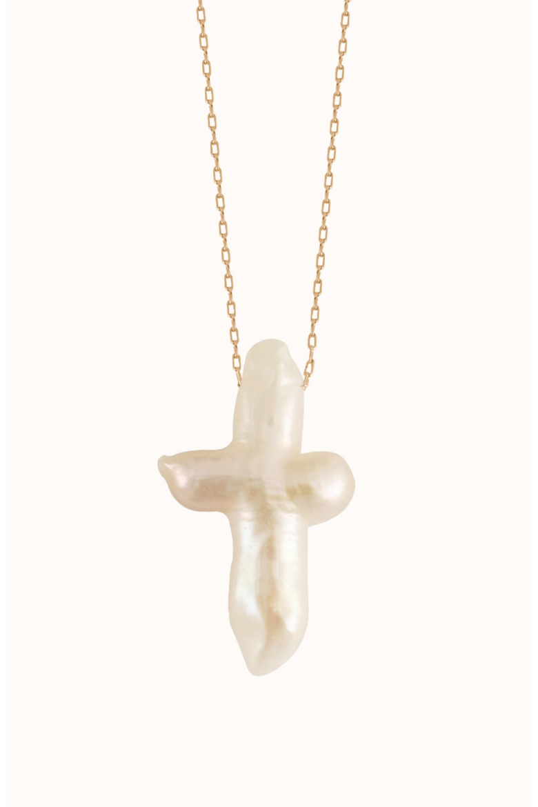 Pearl Cross Necklace, Main, color, Pearl / Gold